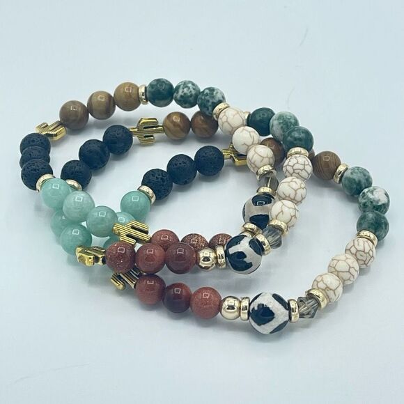 Desert cowgirl bling beaded stretch bracelet ONE NEW sandstone lava amazonite wo - Picture 6 of 7